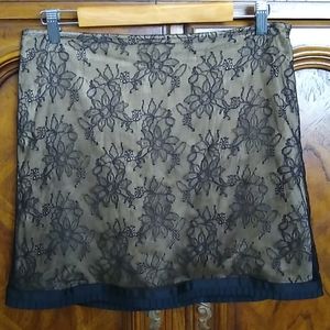 Pamela Brown Sheer Black Lace Ribbon-Trim Hem Mini Skirt, 10